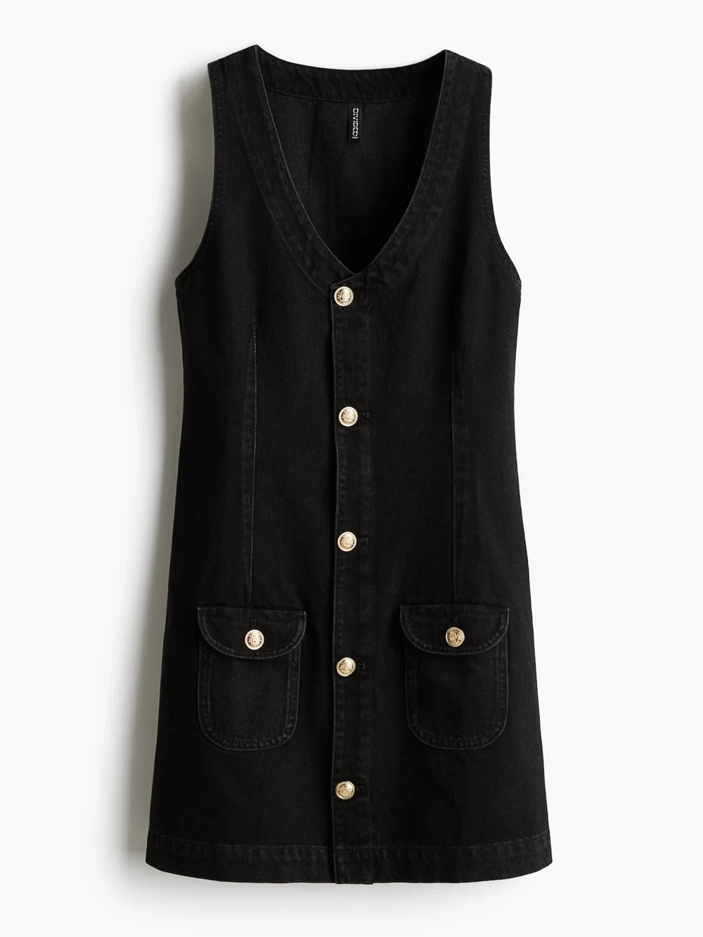 H&M Divided Sleeveless Black Denim Button-Up Mini Dress | Size Small